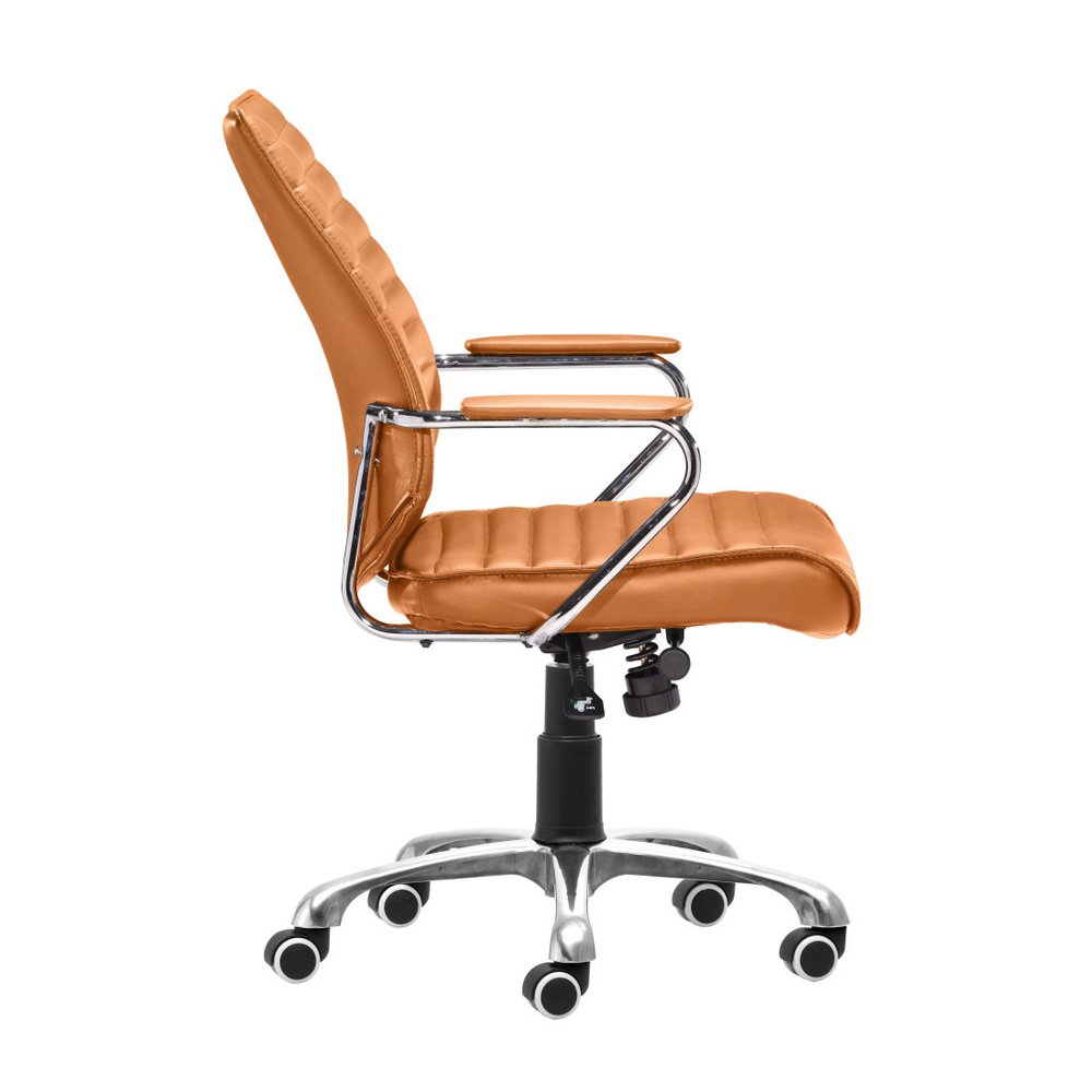 Orange and Silver Adjustable Swivel Faux Leather Rolling Executive Office Chair on a white background