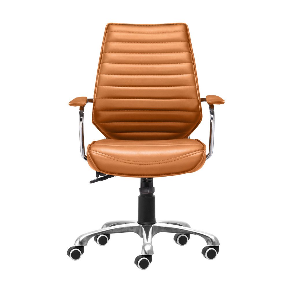 Orange and Silver Adjustable Swivel Faux Leather Rolling Executive Office Chair on a white background