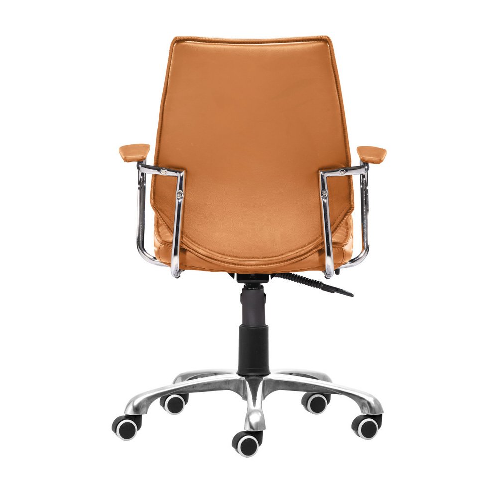 Orange and Silver Adjustable Swivel Faux Leather Rolling Executive Office Chair on a white background