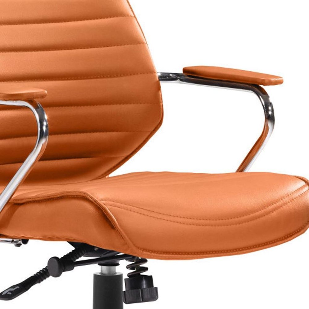 Orange and Silver Adjustable Swivel Faux Leather Rolling Executive Office Chair