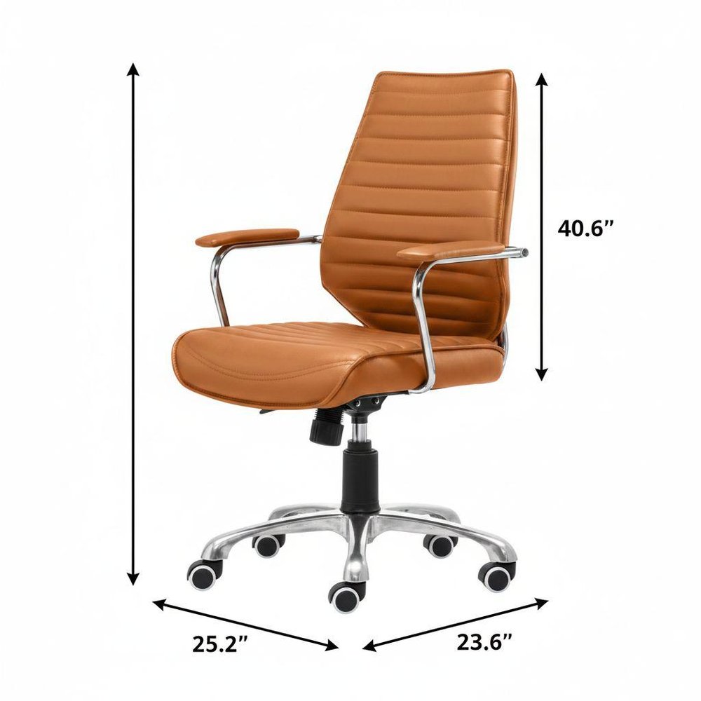 Orange and Silver Adjustable Swivel Faux Leather Rolling Executive Office Chair on a white background