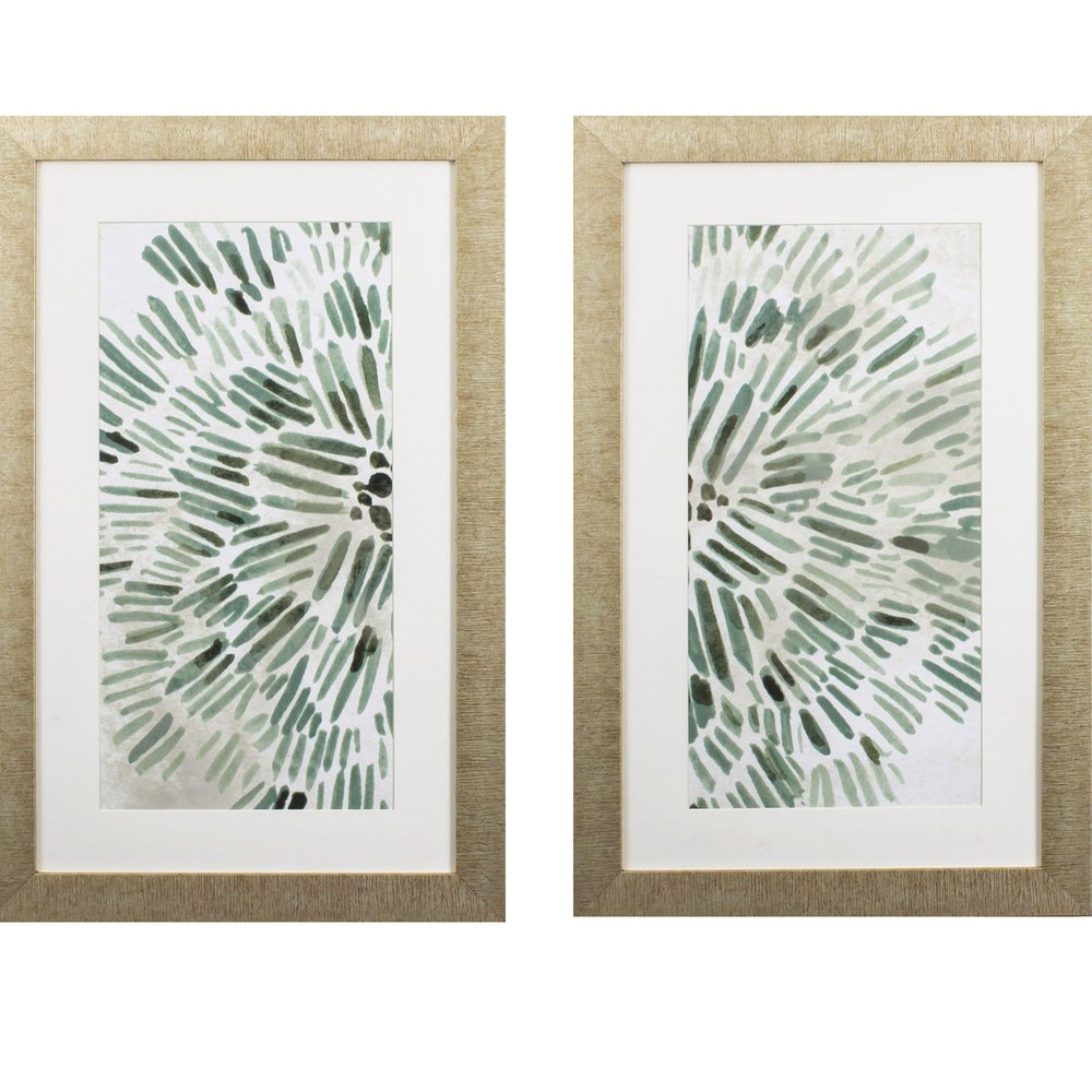 Set of Two Seafoam Green Watercolor Floral Wall Art on a white background