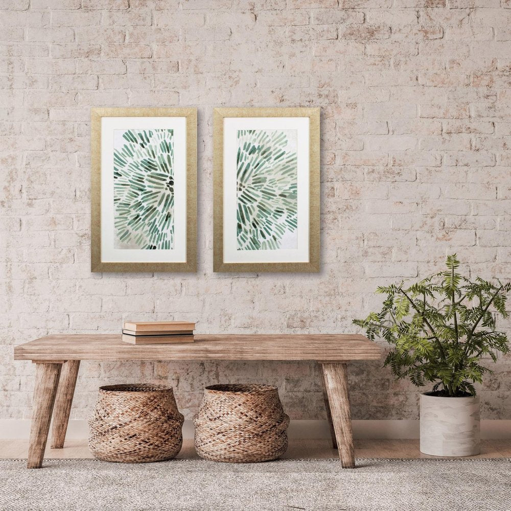 Set of Two Seafoam Green Watercolor Floral Wall Art on a white background