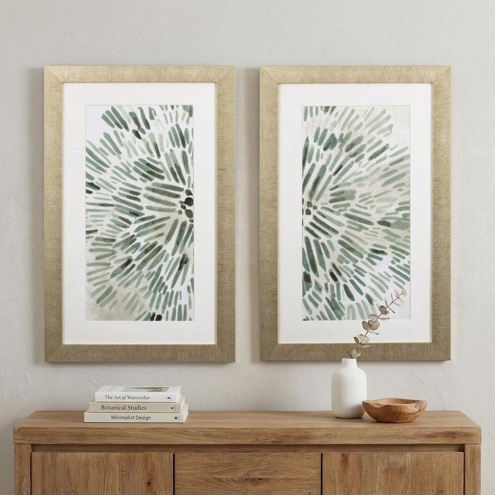 Set of Two Seafoam Green Watercolor Floral Wall Art in a home interior