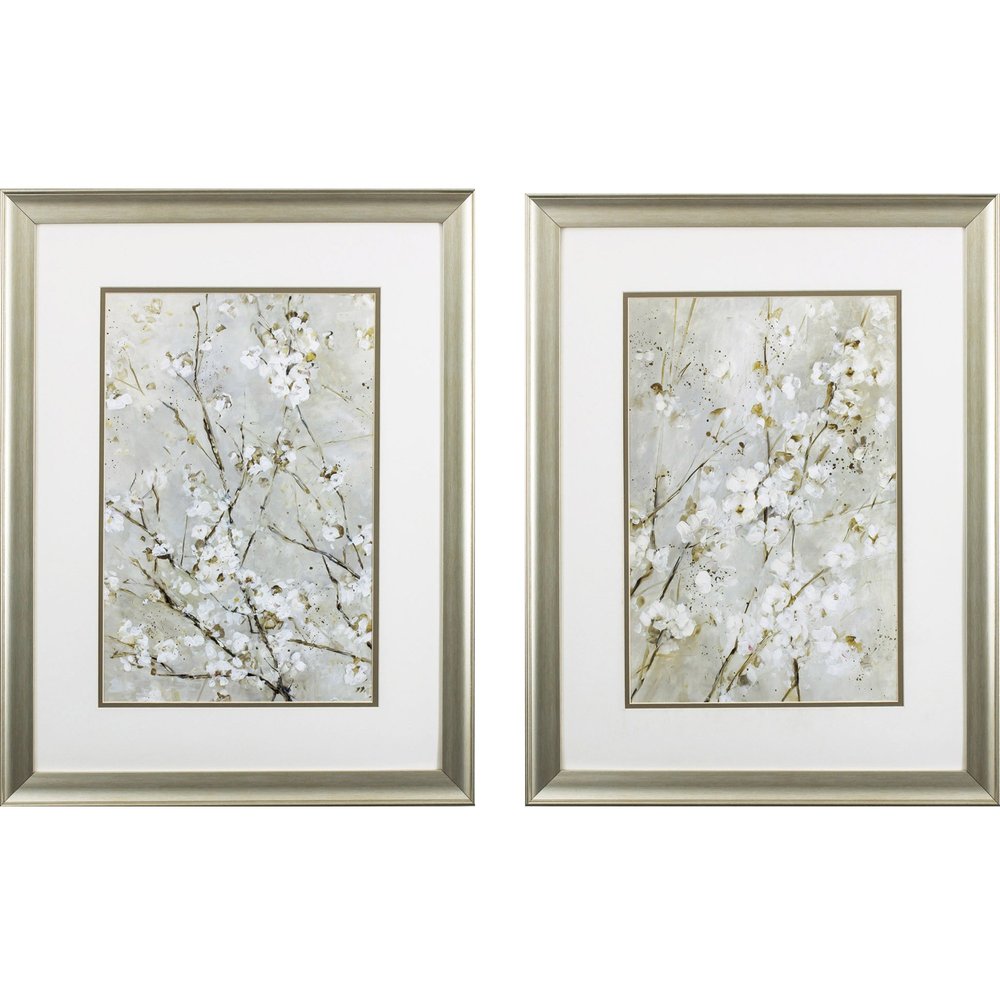 Set of Two Small White Flowers Wall Art on a white background