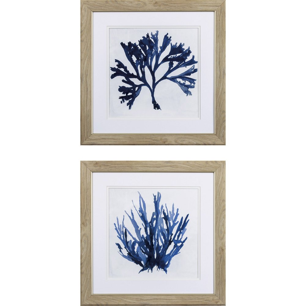 Set of Two Navy Underwater Coral Watercolor Wall Art on a white background