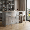 Set of Two 30" White And Silver Steel Low Back Bar Height Bar Chairs
