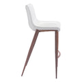 Set of Two 30" White And Brown Faux Leather And Steel Low Back Bar Height Bar Chairs on a white background