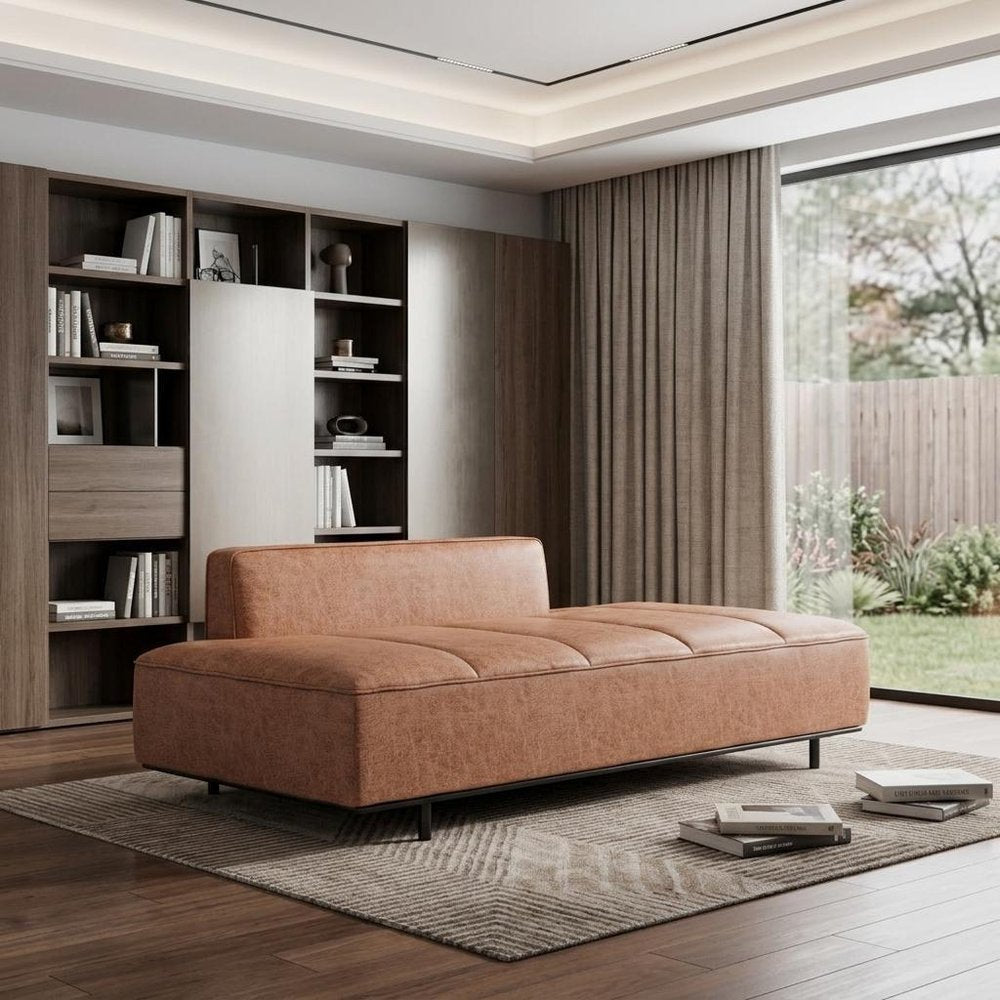 79" Brown Faux Leather Sofa With Black Legs