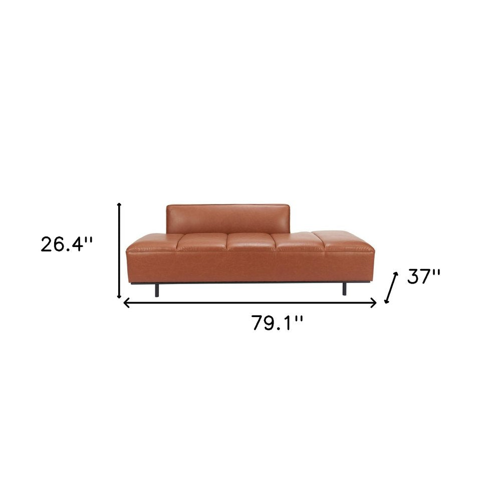 79" Brown Faux Leather Sofa With Black Legs on a white background