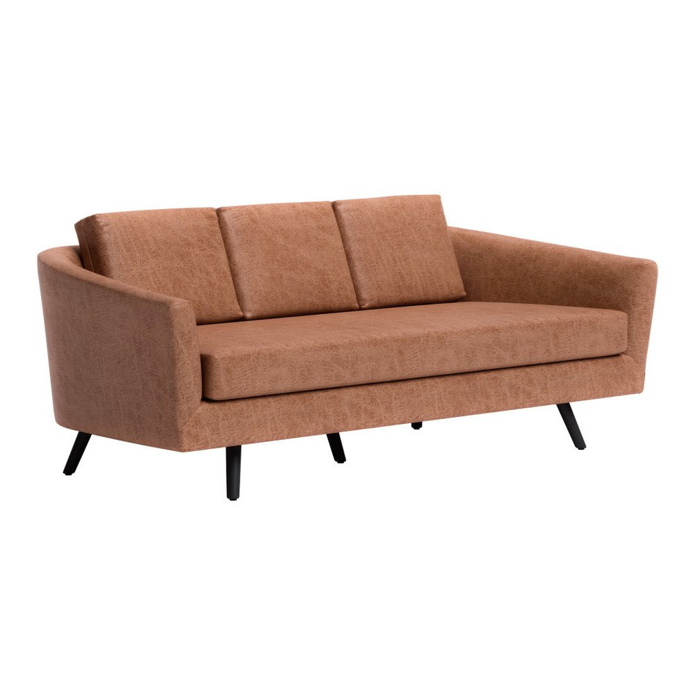 79" Brown Faux Leather Sofa With Black Legs