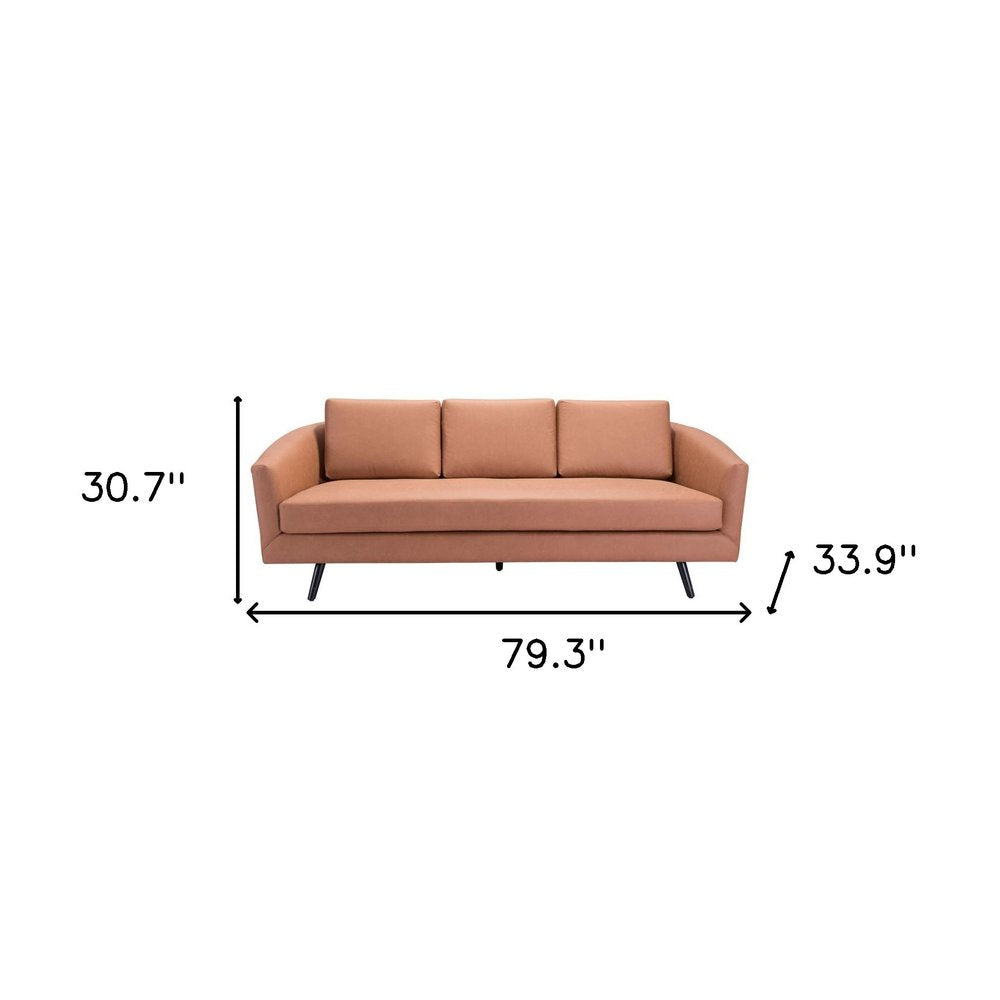 79" Brown Faux Leather Sofa With Black Legs on a white background