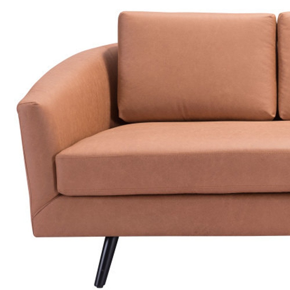 79" Brown Faux Leather Sofa With Black Legs on a white background