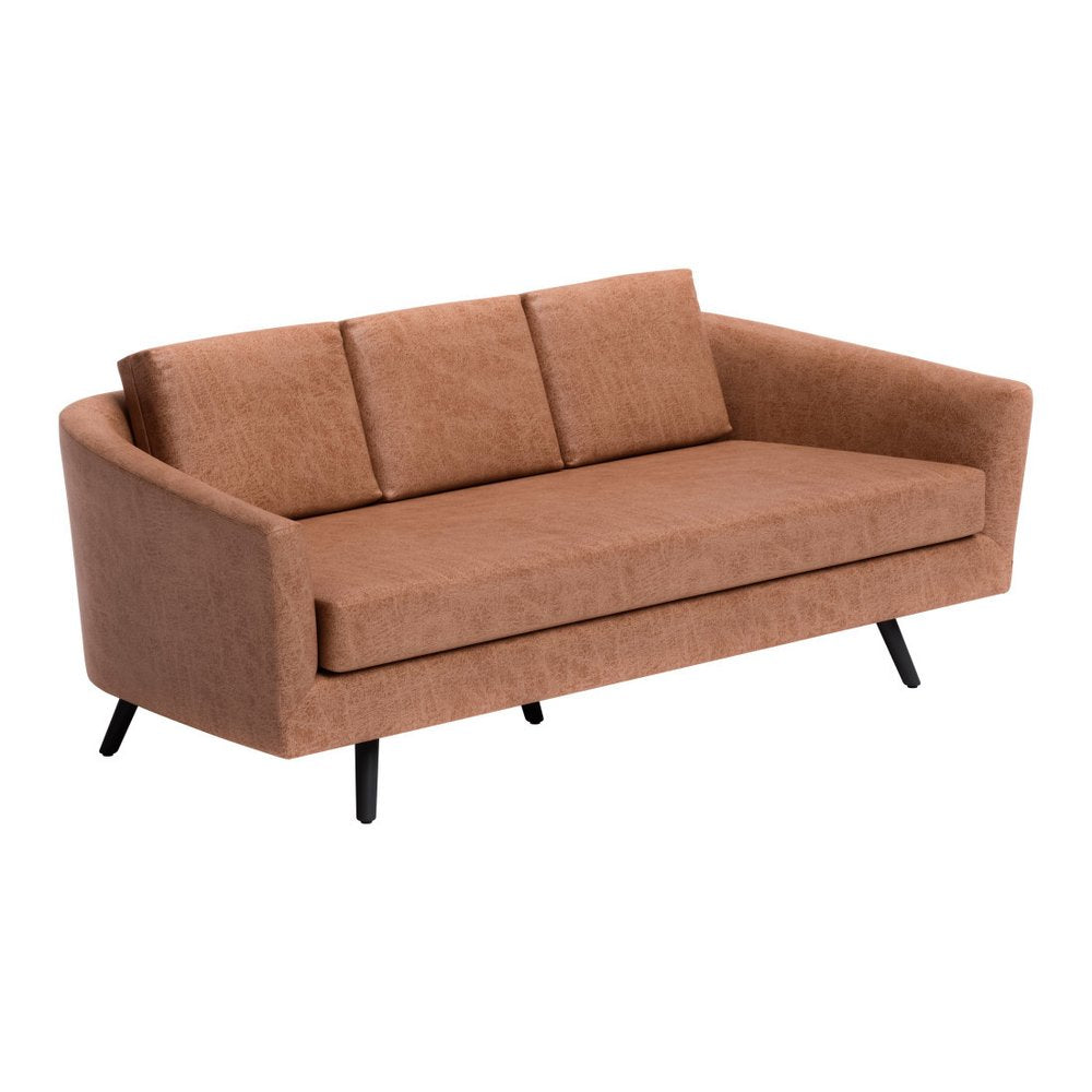 79" Brown Faux Leather Sofa With Black Legs