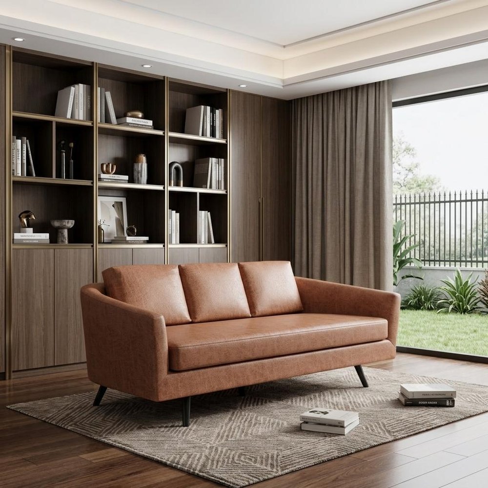 79" Brown Faux Leather Sofa With Black Legs