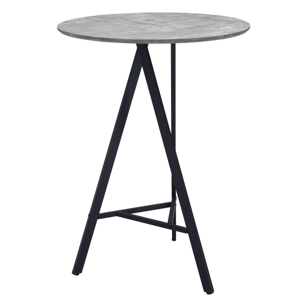 32" Gray and Black Rounded Steel Bar Table. Bar & restaurant table isolated on a plain white background, showing a black metal surface.