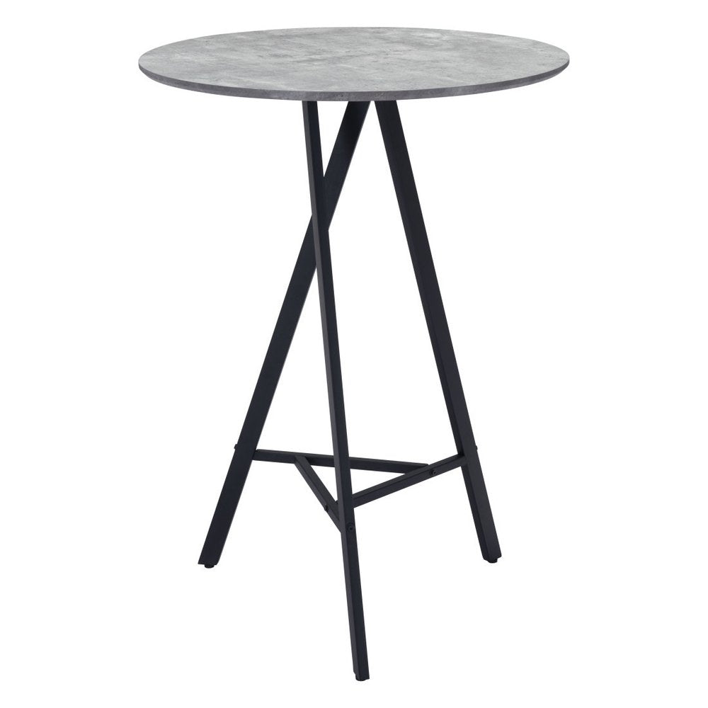 32" Gray and Black Rounded Steel Bar Table. Bar & restaurant table isolated on a plain white background, showing a black metal surface.