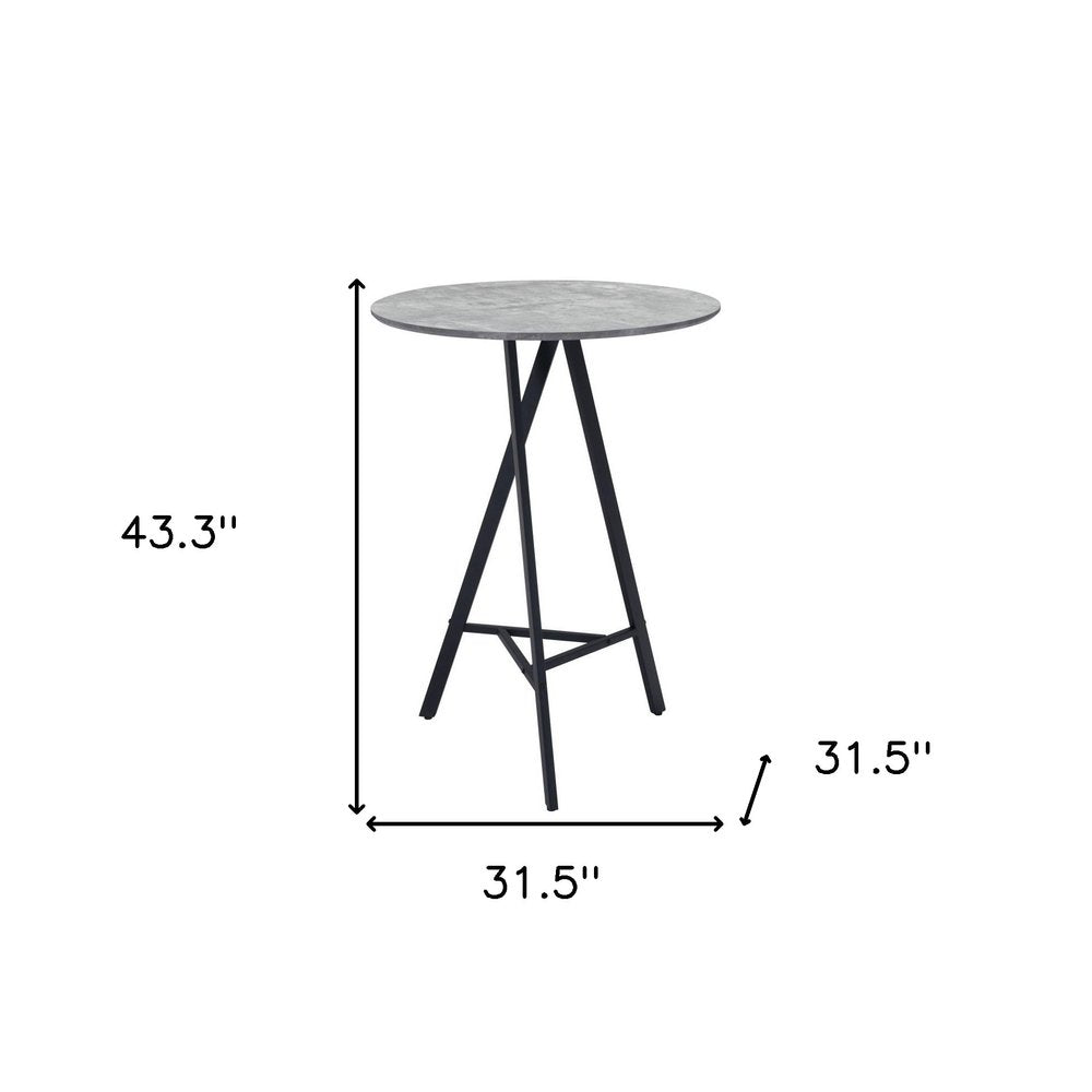 32" Gray and Black Rounded Steel Bar Table. Bar & restaurant table isolated on a plain white background, in a gray metal finish.