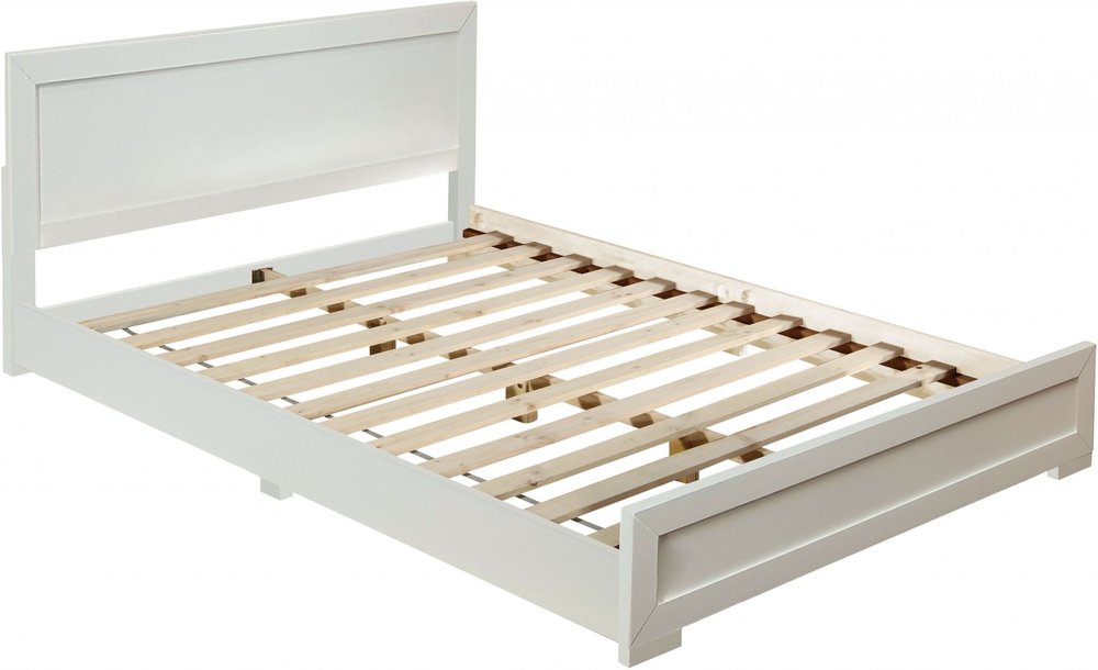 White Solid and Manufactured Wood Queen Bed Frame
