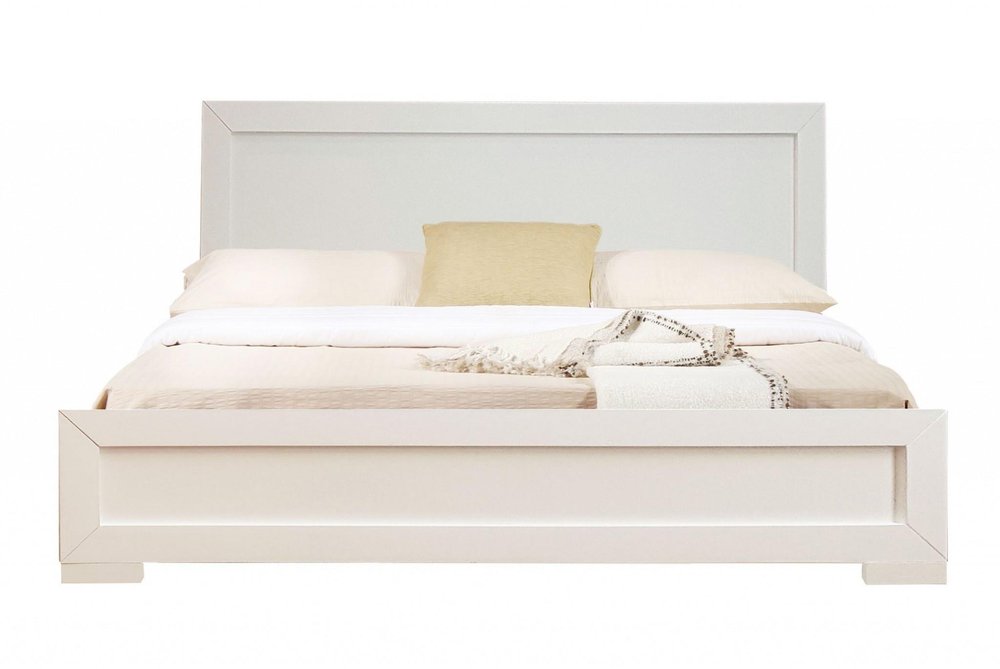White Solid and Manufactured Wood Queen Bed Frame on a white background