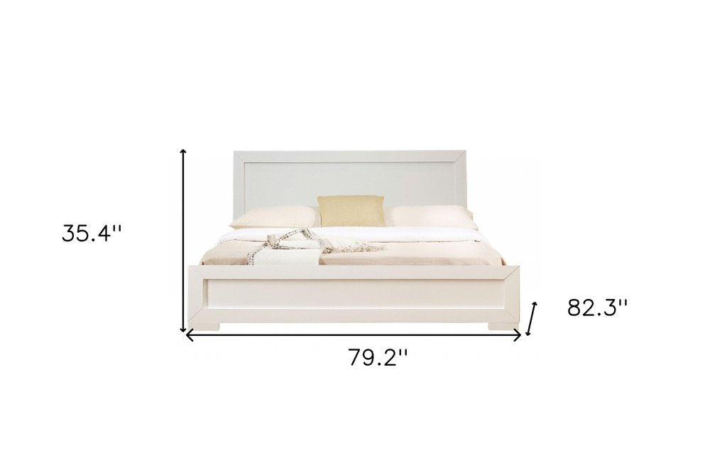 White Solid and Manufactured Wood Queen Bed Frame on a white background