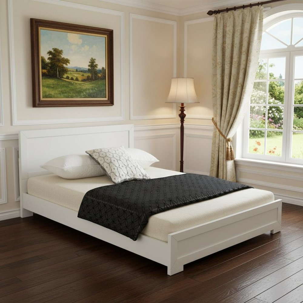 White Solid and Manufactured Wood Queen Bed Frame in a home interior
