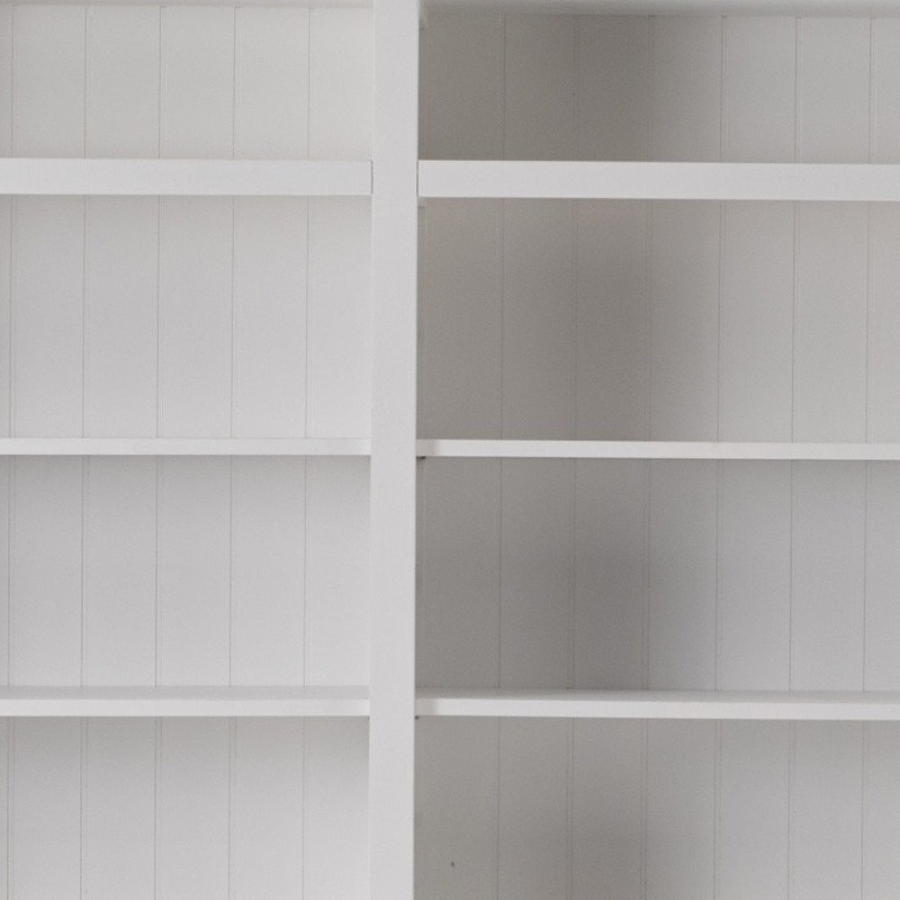 71" White Solid Wood Frame Dining Hutch With Multiple Shelves And Three Drawers on a white background