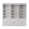 71" White Solid Wood Frame Dining Hutch With Multiple Shelves And Three Drawers on a white background