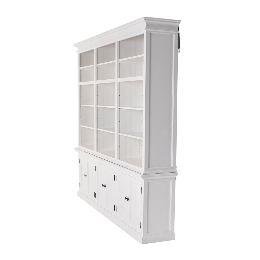 71" White Solid Wood Frame Dining Hutch With Multiple Shelves And Three Drawers on a white background