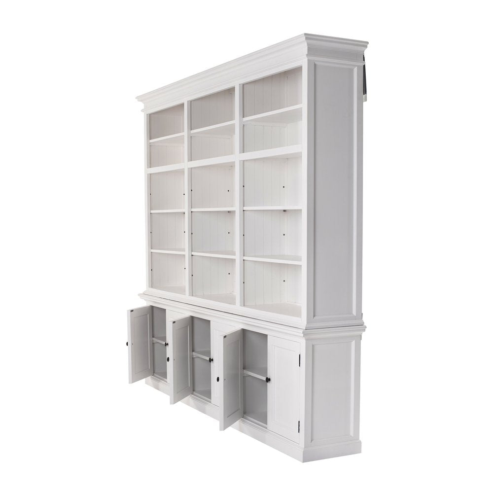 71" White Solid Wood Frame Dining Hutch With Multiple Shelves And Three Drawers on a white background