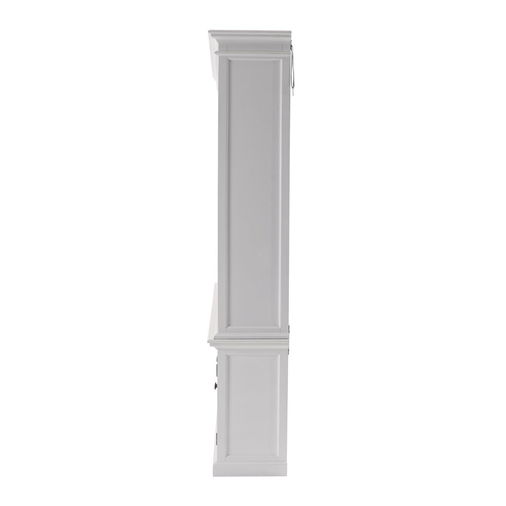 71" White Solid Wood Frame Dining Hutch With Multiple Shelves And Three Drawers on a white background