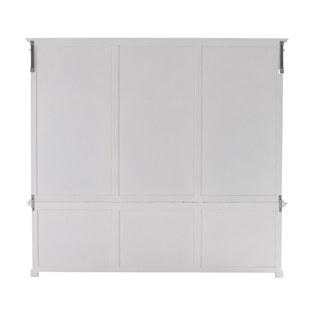 71" White Solid Wood Frame Dining Hutch With Multiple Shelves And Three Drawers on a white background