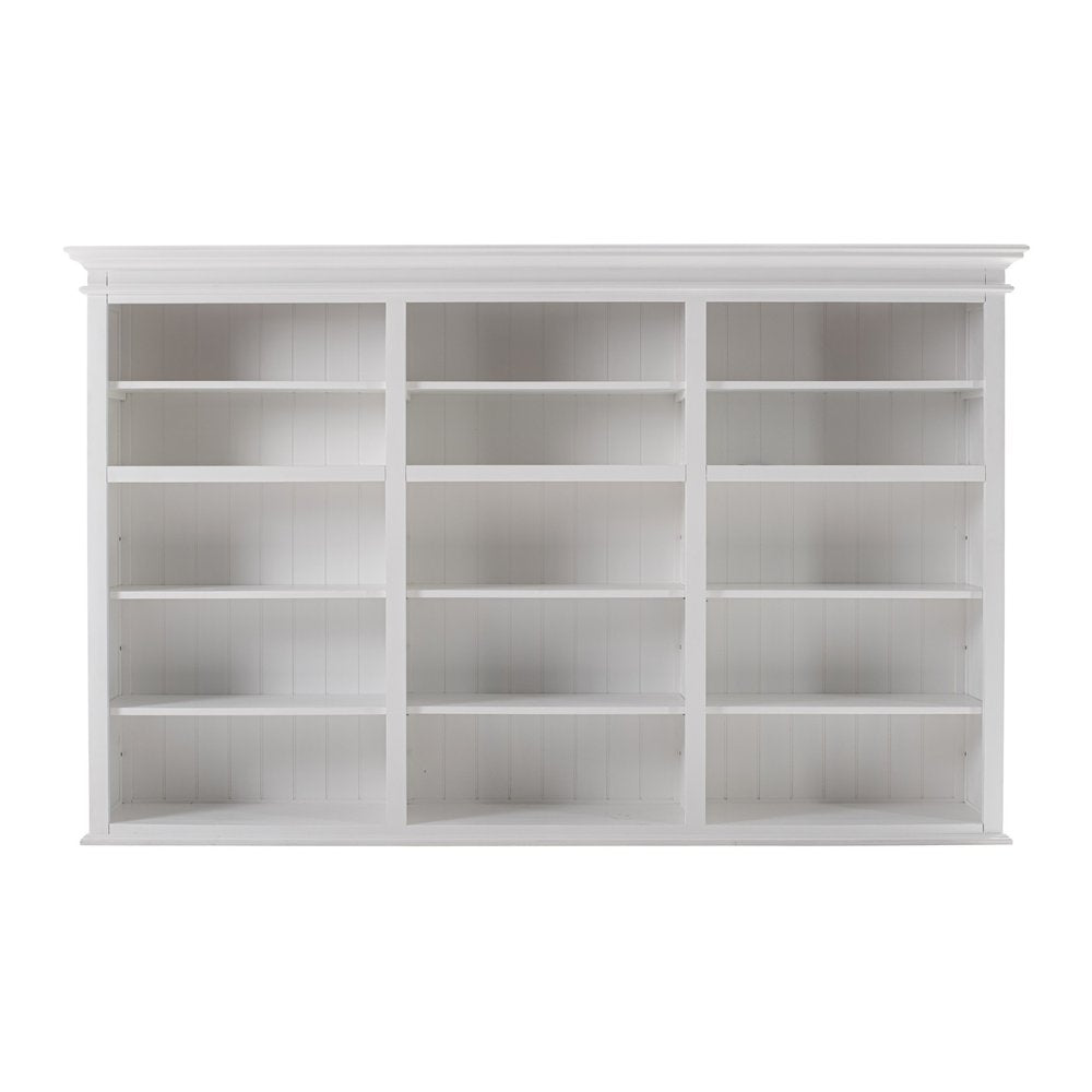 71" White Solid Wood Frame Dining Hutch With Multiple Shelves And Three Drawers on a white background