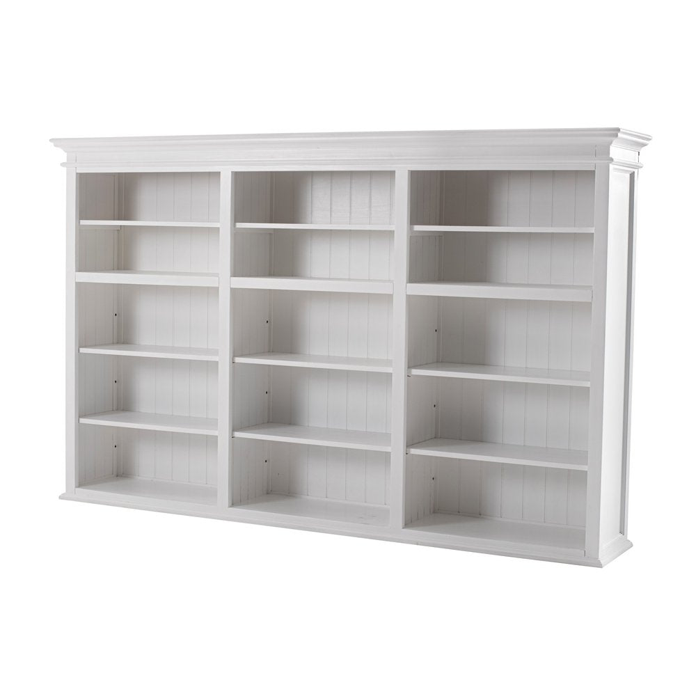71" White Solid Wood Frame Dining Hutch With Multiple Shelves And Three Drawers on a white background