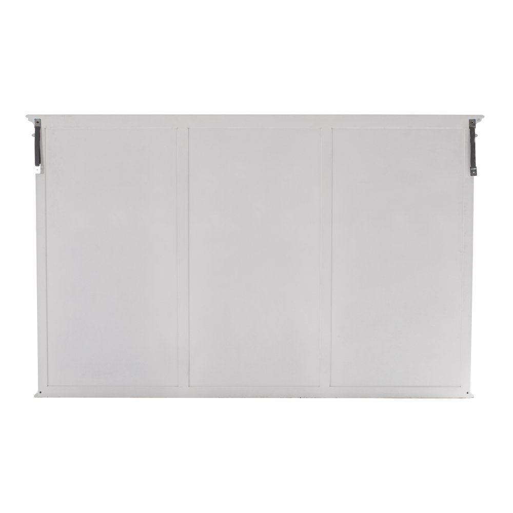 71" White Solid Wood Frame Dining Hutch With Multiple Shelves And Three Drawers on a white background
