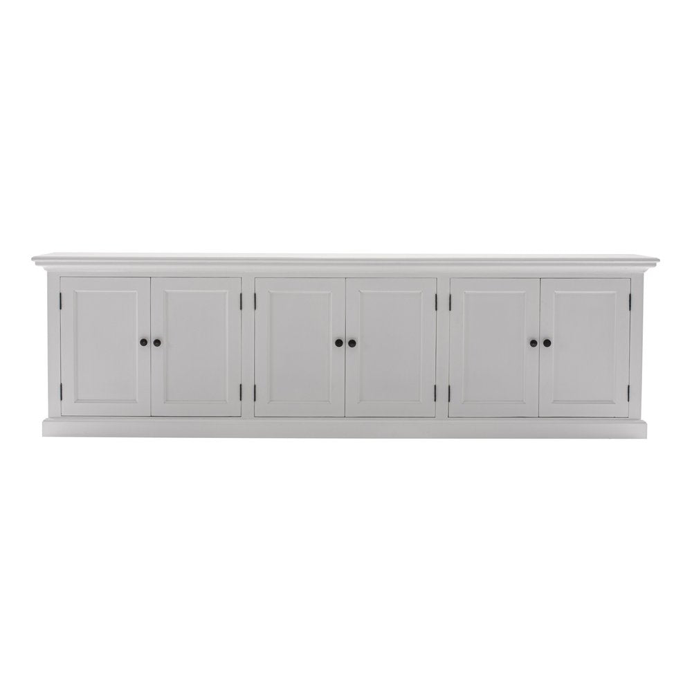 71" White Solid Wood Frame Dining Hutch With Multiple Shelves And Three Drawers on a white background