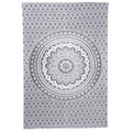 80" X 56" Gray And White Mandala Cotton Hanging Tapestry