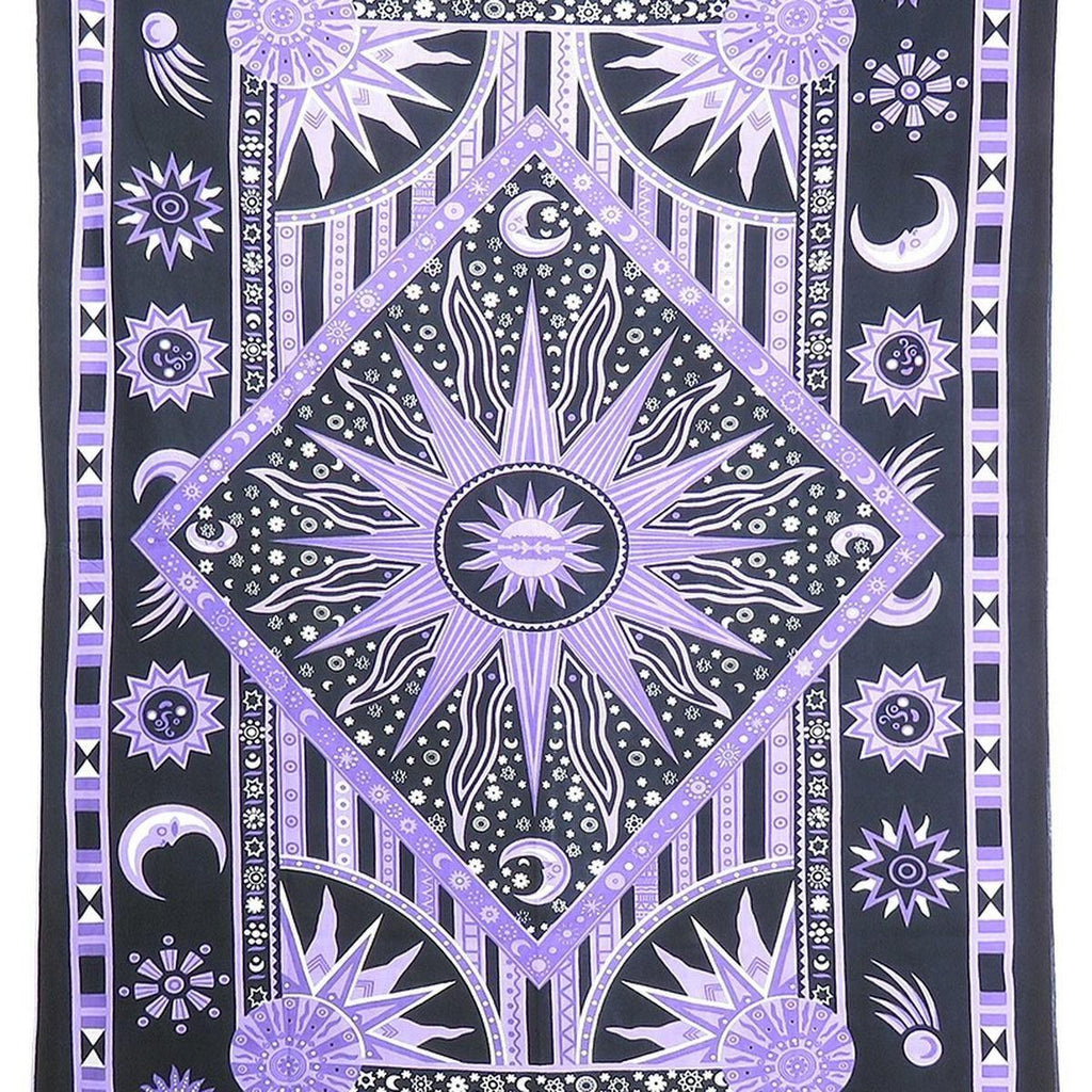80" X 56" Purple Black And White Mandala Cotton Hanging Tapestry close-up detail