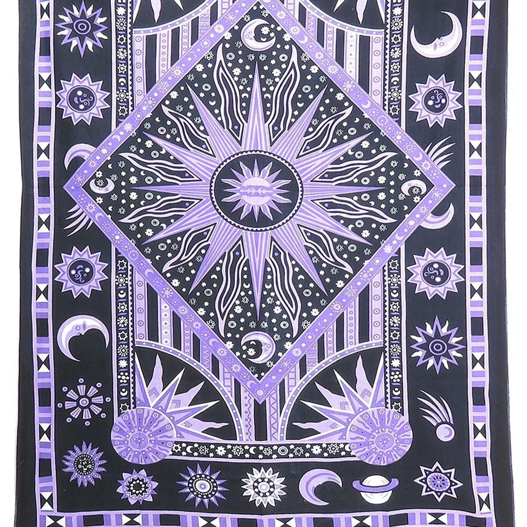 80" X 56" Purple Black And White Mandala Cotton Hanging Tapestry close-up detail