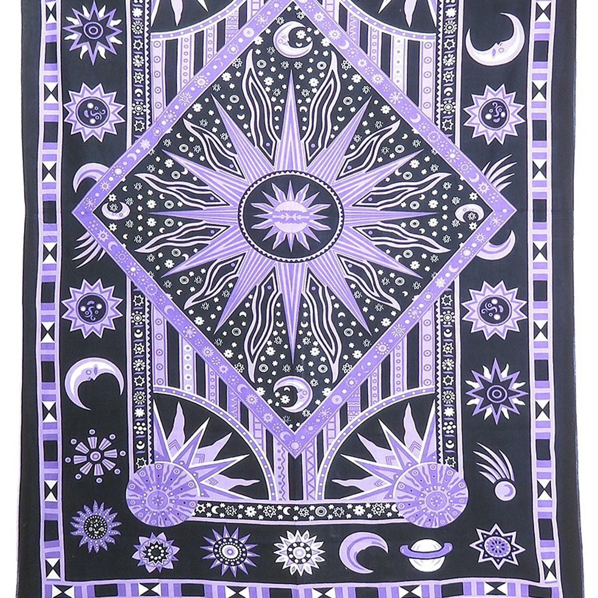 80" X 56" Purple Black And White Mandala Cotton Hanging Tapestry close-up detail