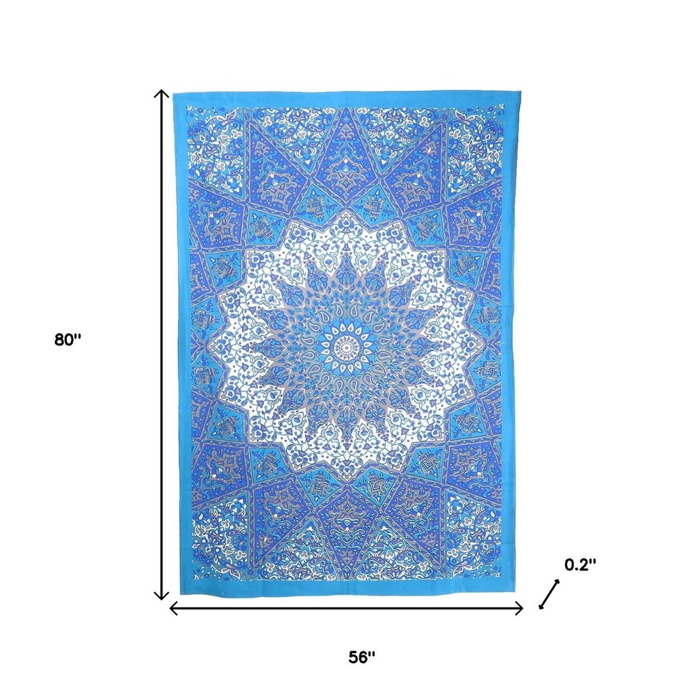 80" X 56" Royal Blue Mandala Cotton Hanging Tapestry