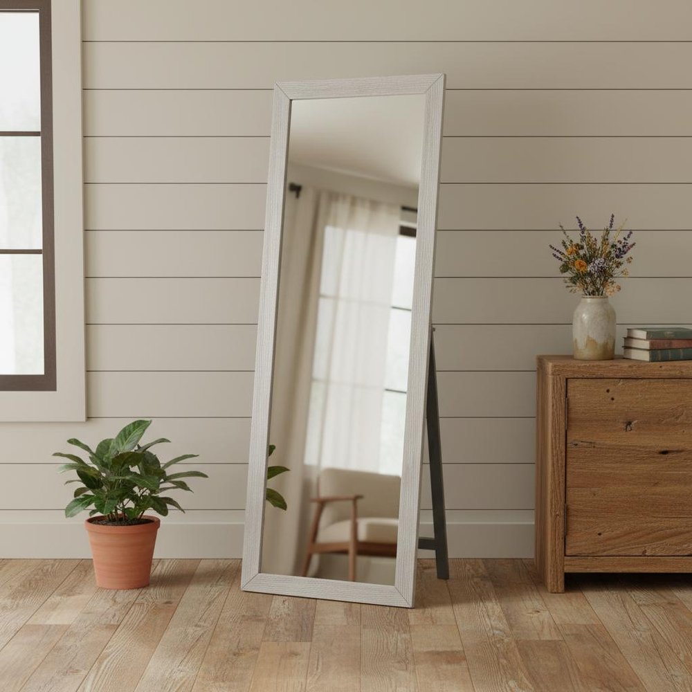 Brushed White Wooden Mirror in a home interior