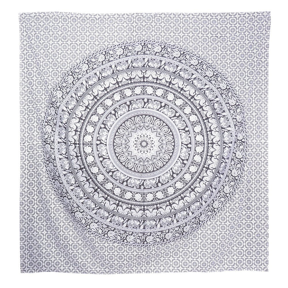92" X 84" Black And White Mandala Cotton Hanging Tapestry on a white background