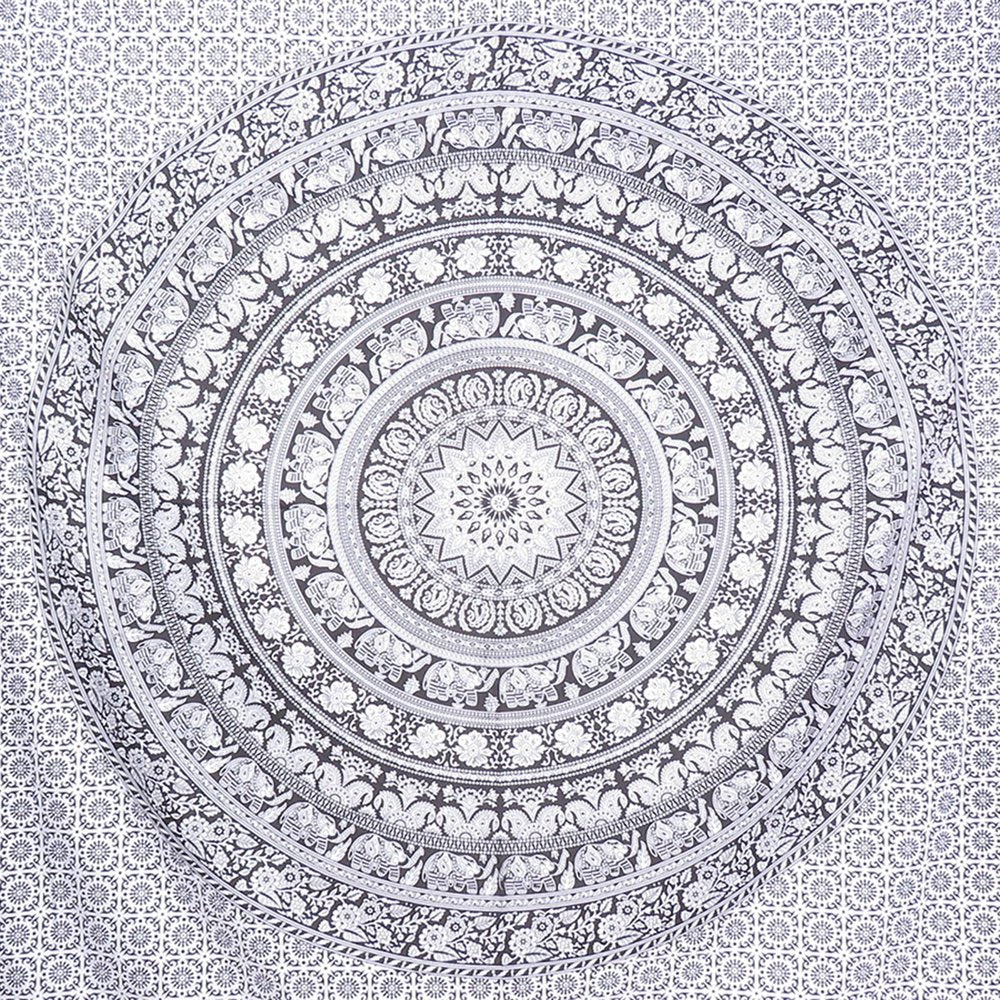 92" X 84" Black And White Mandala Cotton Hanging Tapestry on a white background