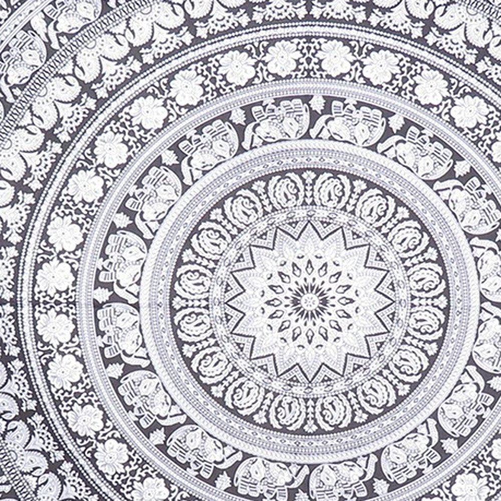 92" X 84" Black And White Mandala Cotton Hanging Tapestry on a white background