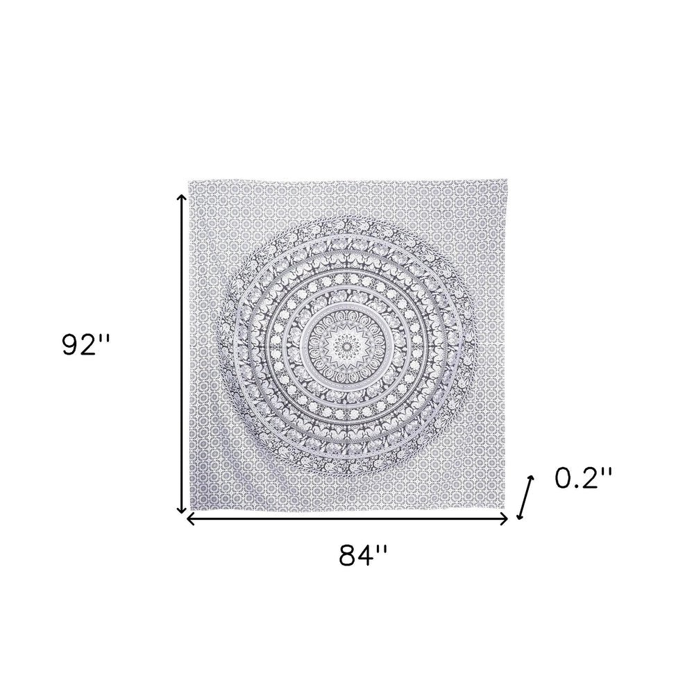 92" X 84" Black And White Mandala Cotton Hanging Tapestry on a white background