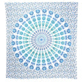 92" X 84" Blue Green And White Mandala Cotton Hanging Tapestry