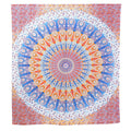 92" X 84" Orange Blue And Yellow Mandala Cotton Hanging Tapestry