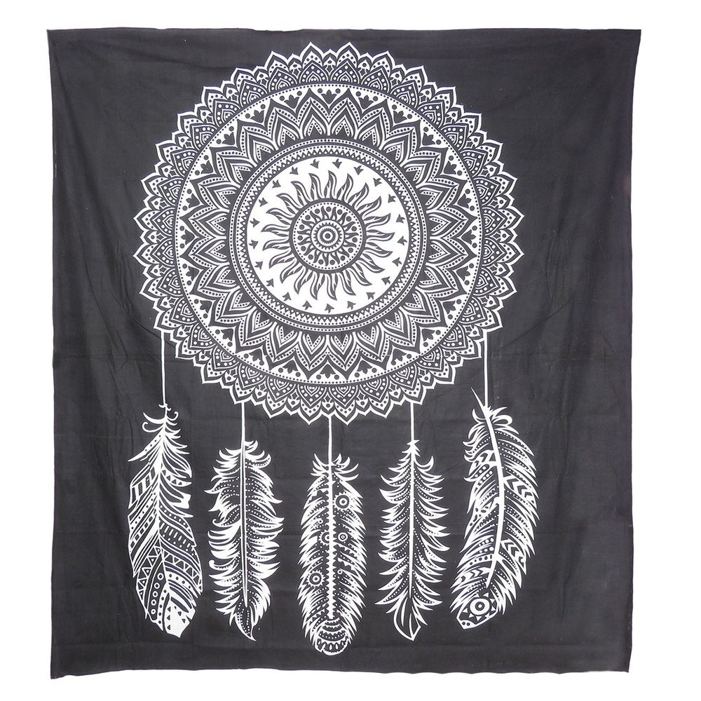 92" X 84" Black And White Abstract Cotton Hanging Tapestry on a white background