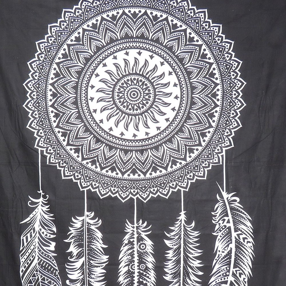 92" X 84" Black And White Abstract Cotton Hanging Tapestry close-up detail